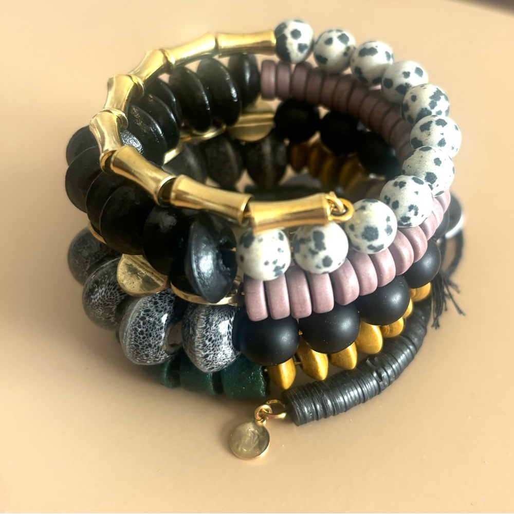 Green Ghana Glass and Gray Wrap Bracelet